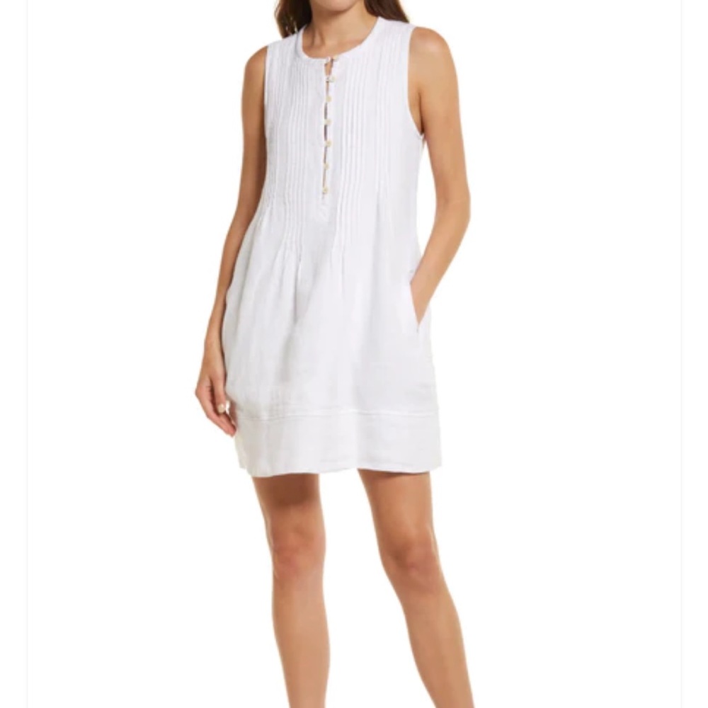 Faherty Isha Linen Mini Dress White Size Large